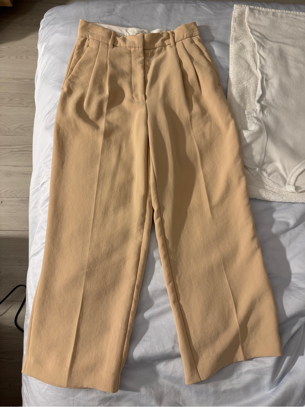Aritzia Wilfred Women’s Tailored Pleat Front Wide Leg Ankle Cut Pants Tan /Beige